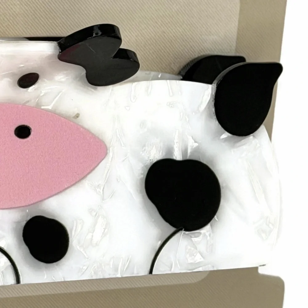 Piper K Cow Hair Claw Clip White Black Pink